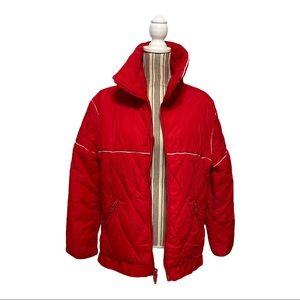 Vintage red quilted puffer zipper jacket large Stowe parka